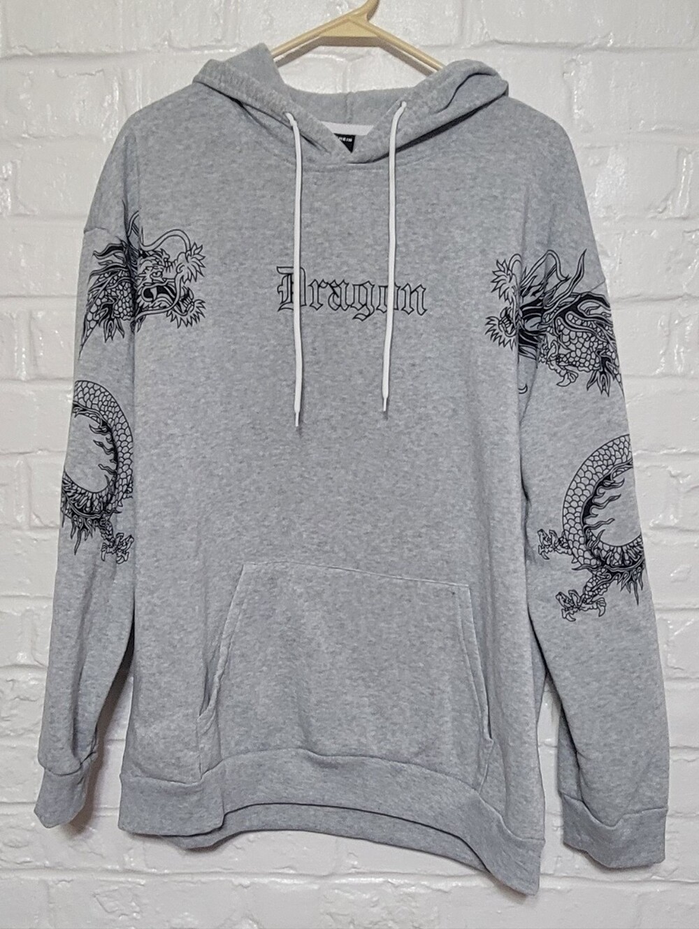 SHEIN Gray Dragon Zip-Up Hoodie Sweatshirt